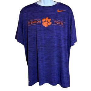 Nike Dri-Fit Clemson Tigers Purple The Tee Shirt 2XL XXL Stretch NCAA Fan Gear